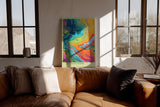 Paul Sinus Wandbild in 40x60cm The Color Storm – Abstrakte Farbwelle in kräftigen Blau-, Orange-, Pinkund Grüntönen