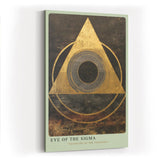 Paul Sinus Wandbild in 40x60cm Eye of the Sigma – Abstrakte geometrische Komposition mit goldenem Dreieck und zentralem Kreis auf dunkler Strukturfläche