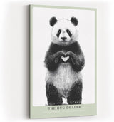 Paul Sinus Wandbild in 40x60cm The Hug Dealer Panda mit Herzgeste schwarz-weiße Tierillustration auf Leinwand