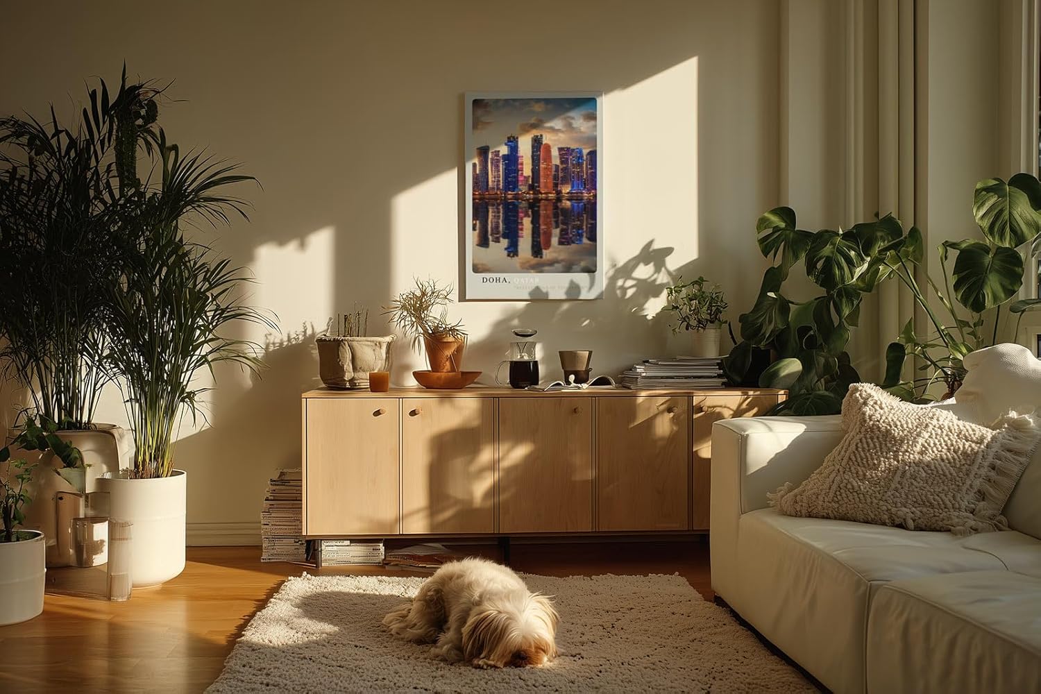 Paul Sinus Kunstdruck 40x60cm Doha Katar – moderne Skyline mit Spiegelung im Wasser bei Abendlicht