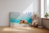 Sinus Art Wandbild 120x80cm Detailreiche Aufnahme einer Schildkröte im klaren Ozean für entspannte Raumwirkung