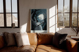 Paul Sinus Wandbild in 40x60cm The Moonlit Monarch – stolzer Hirsch unter dem Mondlicht, kunstvolle Waldillustration in tiefen Blautönen