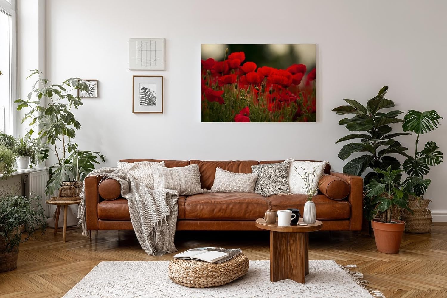 Sinus Art Wandbild 120x80cm Leuchtend rote Mohnblumen im weichen Licht – symbolstark, lebendig und zeitlos
