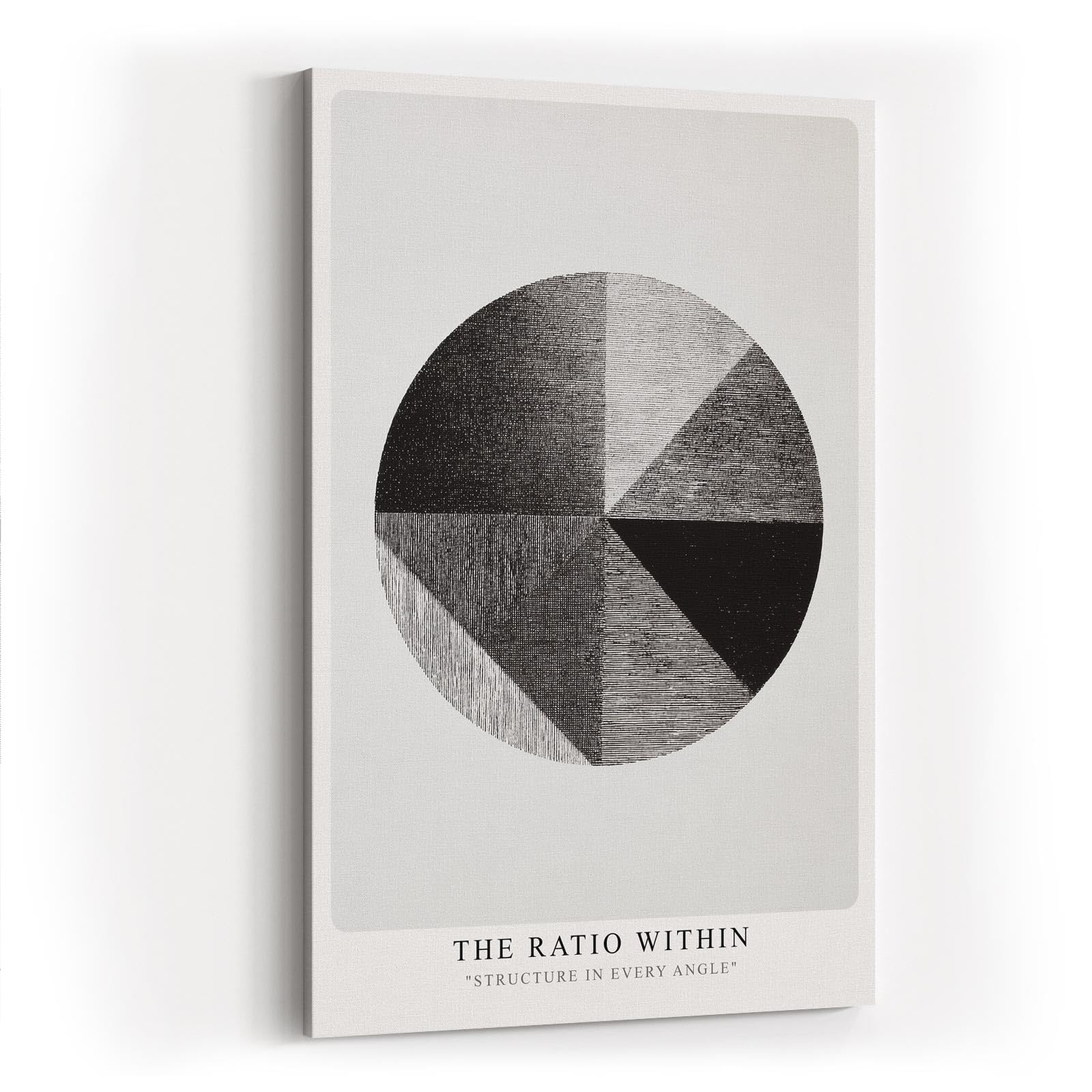 Paul Sinus Wandbild in 40x60cm The Ratio Within – Geometrische Kreisaufteilung in Schwarz-Weiß mit texturierten Segmenten