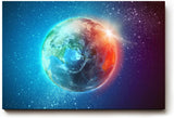 Sinus Art Wandbild 120x80cm Leuchtender Erdball vor funkelndem Sternenhimmel mit realistischer Tiefe