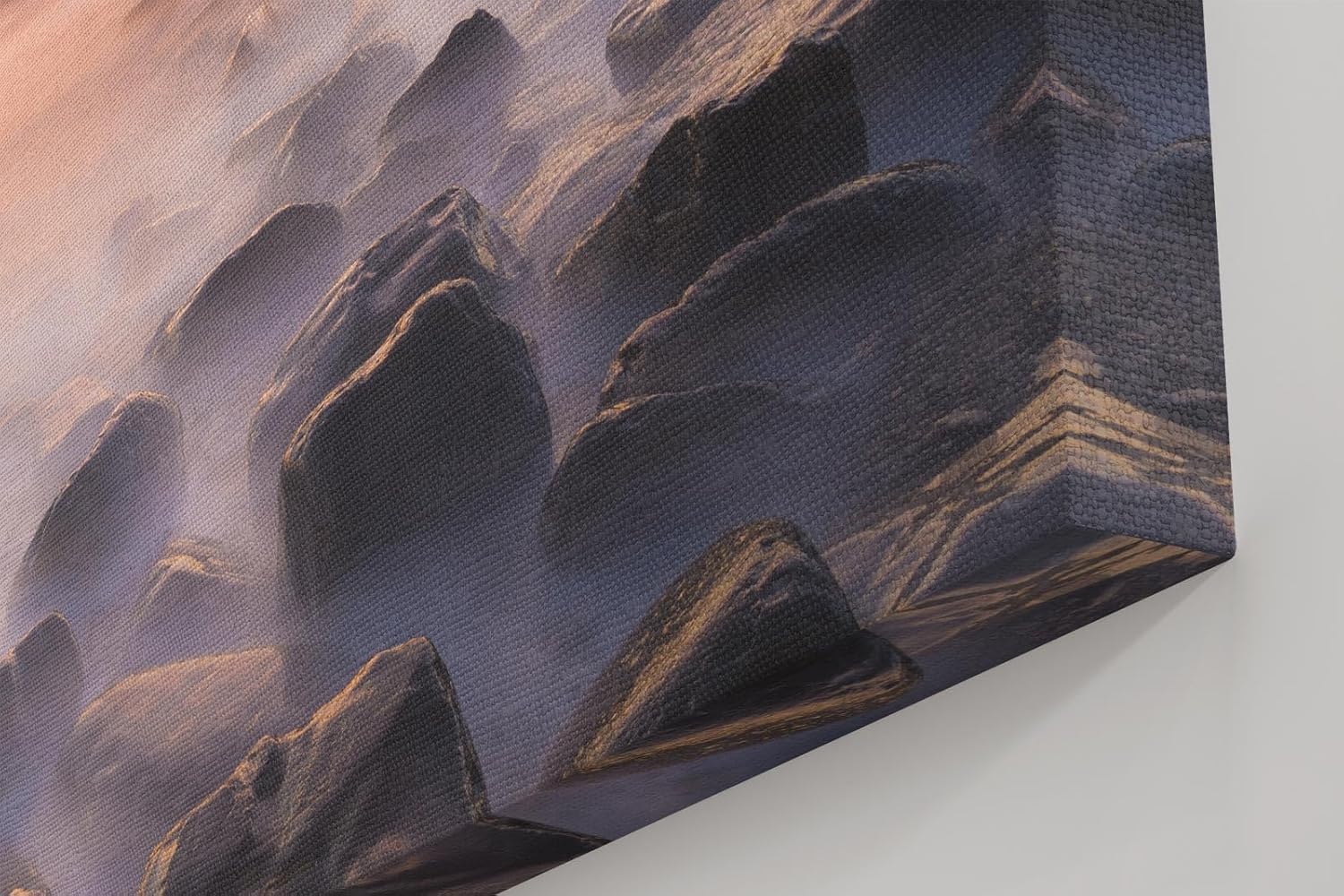 Sinus Art Wandbild 120x80cm Vernebelte Felsküste mit warmem Sonnenlicht – beruhigend und ästhetisch
