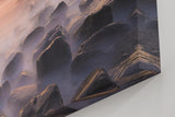 Sinus Art Wandbild 120x80cm Vernebelte Felsküste mit warmem Sonnenlicht – beruhigend und ästhetisch