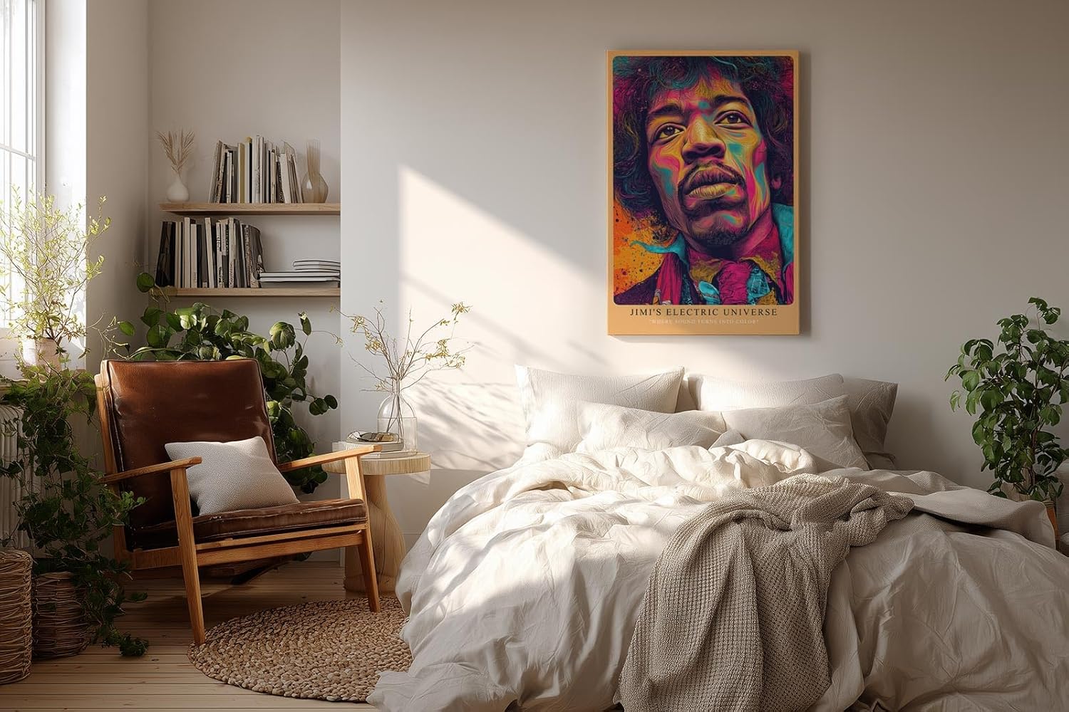 Paul Sinus Wandbild in 40x60cm Jimi's Electric Universe Buntes Musikerportrait mit intensiven Farbverläufen