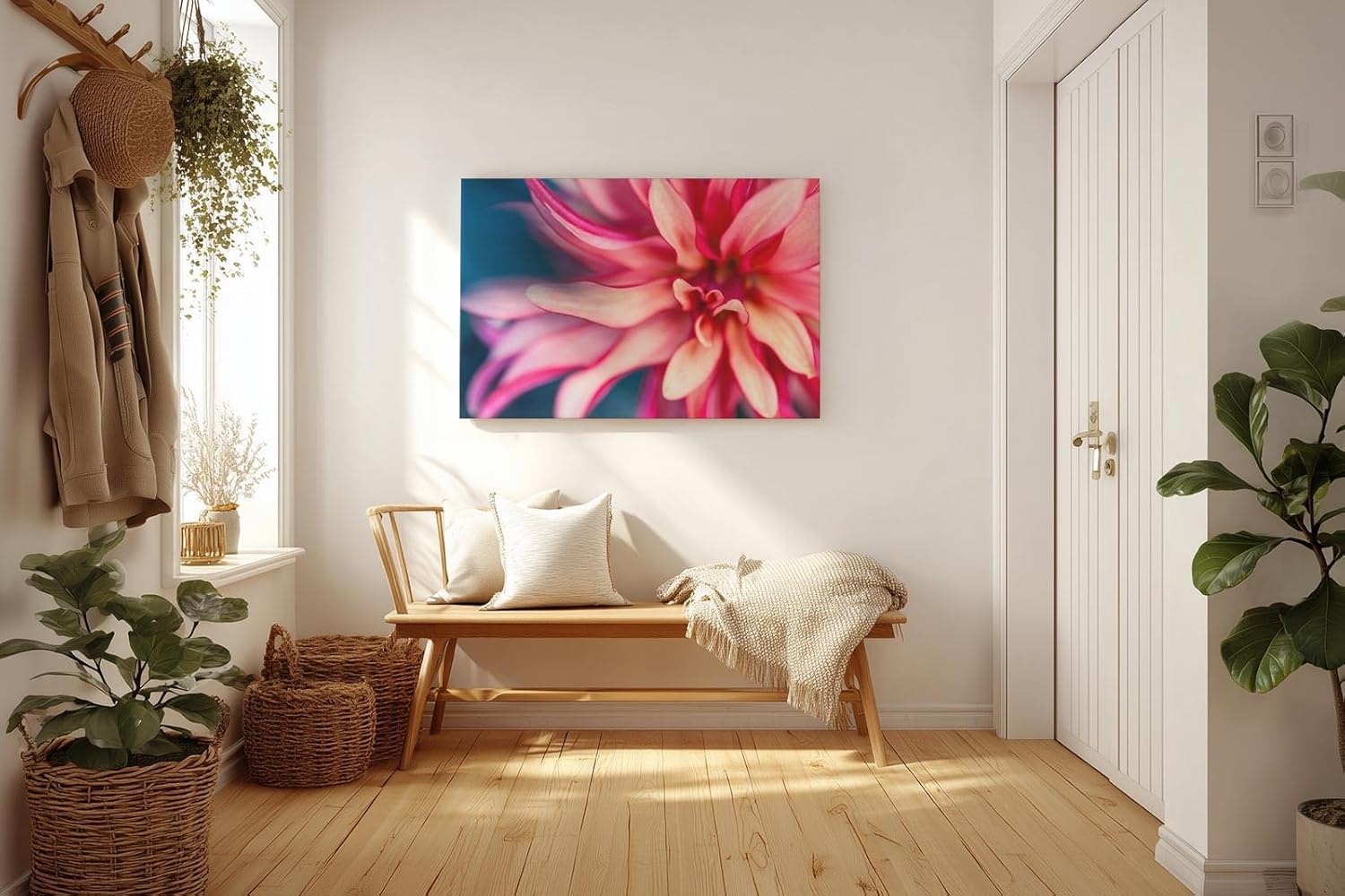 Sinus Art Wandbild 120x80cm Makroaufnahme einer farbenprächtigen Dahlie mit weichen Formen und kraftvoller Blütenmitte