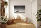 Sinus Art Wandbild 120x80cm Stimmungsvolle Szene mit Elefant und Zebra in weiter Graslandschaft als Symbol für Harmonie