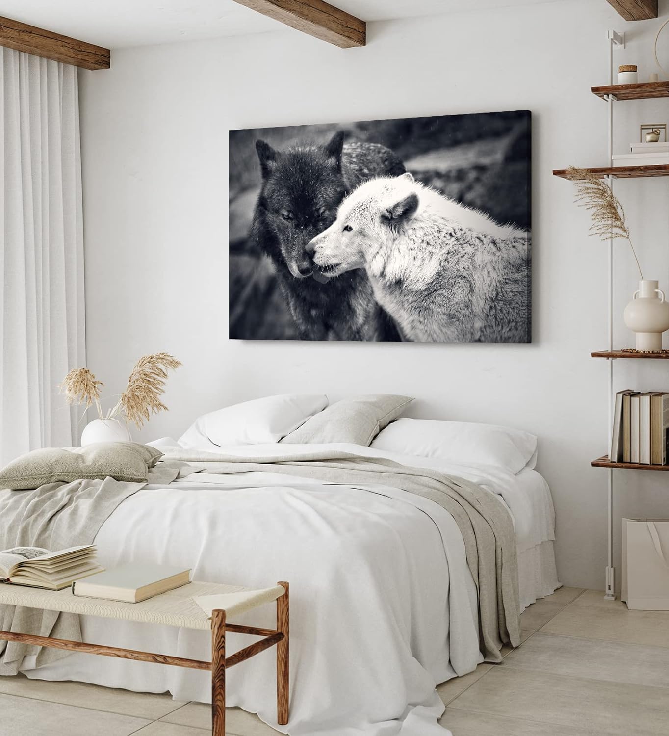Paul Sinus Wandbild 120x80cm Zwei Wölfe Schwarz Weiß Pärchen Tierfotografie