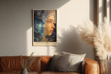 Paul Sinus Wandbild in 40x60cm Fractured Eternity abstraktes Porträt zweier Gesichter in Blauund Hauttönen mit kosmischen Elementen