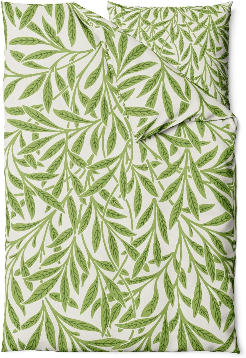 Sinus Art Bettwäsche 135x200 cm + 80x80 cm – Naturdesign mit grünen Blättern auf weißem Grund – Mikrofaser – weich, atmungsaktiv & pflegeleicht