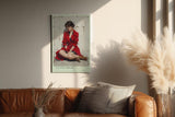 Paul Sinus Wandbild in 40x60cm A Little Break stilvolle Frau im roten Mantel sitzend in moderner Bilder-Optik für elegante Wohnakzente