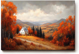 Sinus Art Wandbild 120x80cm Malerisches Motiv mit Hügeln, buntem Laub, weißem Haus und weitem Blick in herbstlicher Stimmung