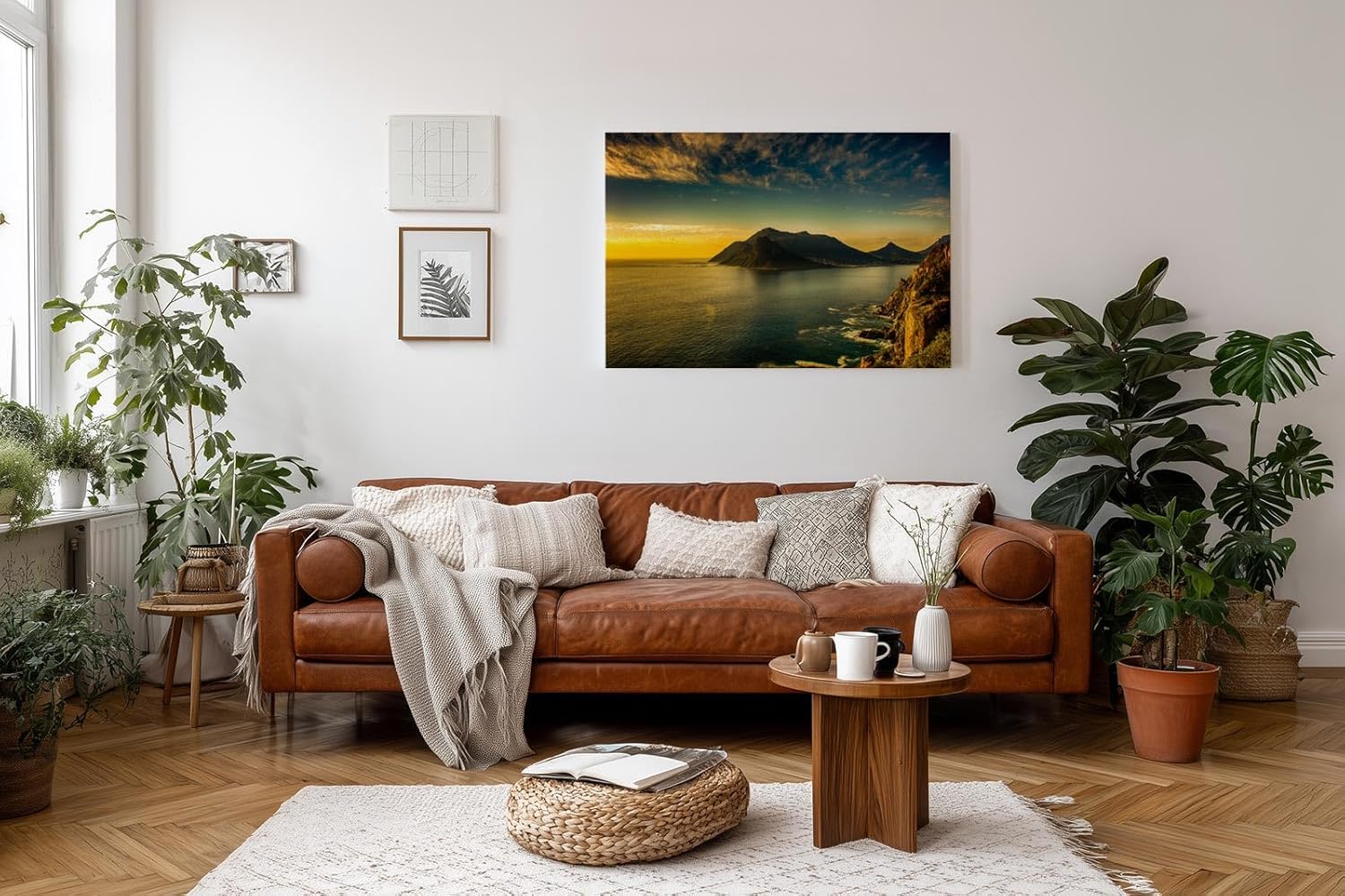 Sinus Art Wandbild 120x80cm Dramatisches Küstenpanorama bei Sonnenuntergang – ruhig, weit und eindrucksvoll