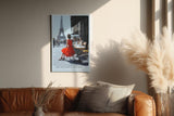 Paul Sinus Wandbild in 40x60cm The Red Dress in Paris Bilder einer Frau im roten Kleid an einem Straßencafé mit Blick auf den Eiffelturm
