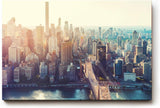 Sinus Art Wandbild 120x80cm Stimmungsvolle Stadtsilhouette mit Brooklyn Bridge und Sonnenlicht über Manhattan