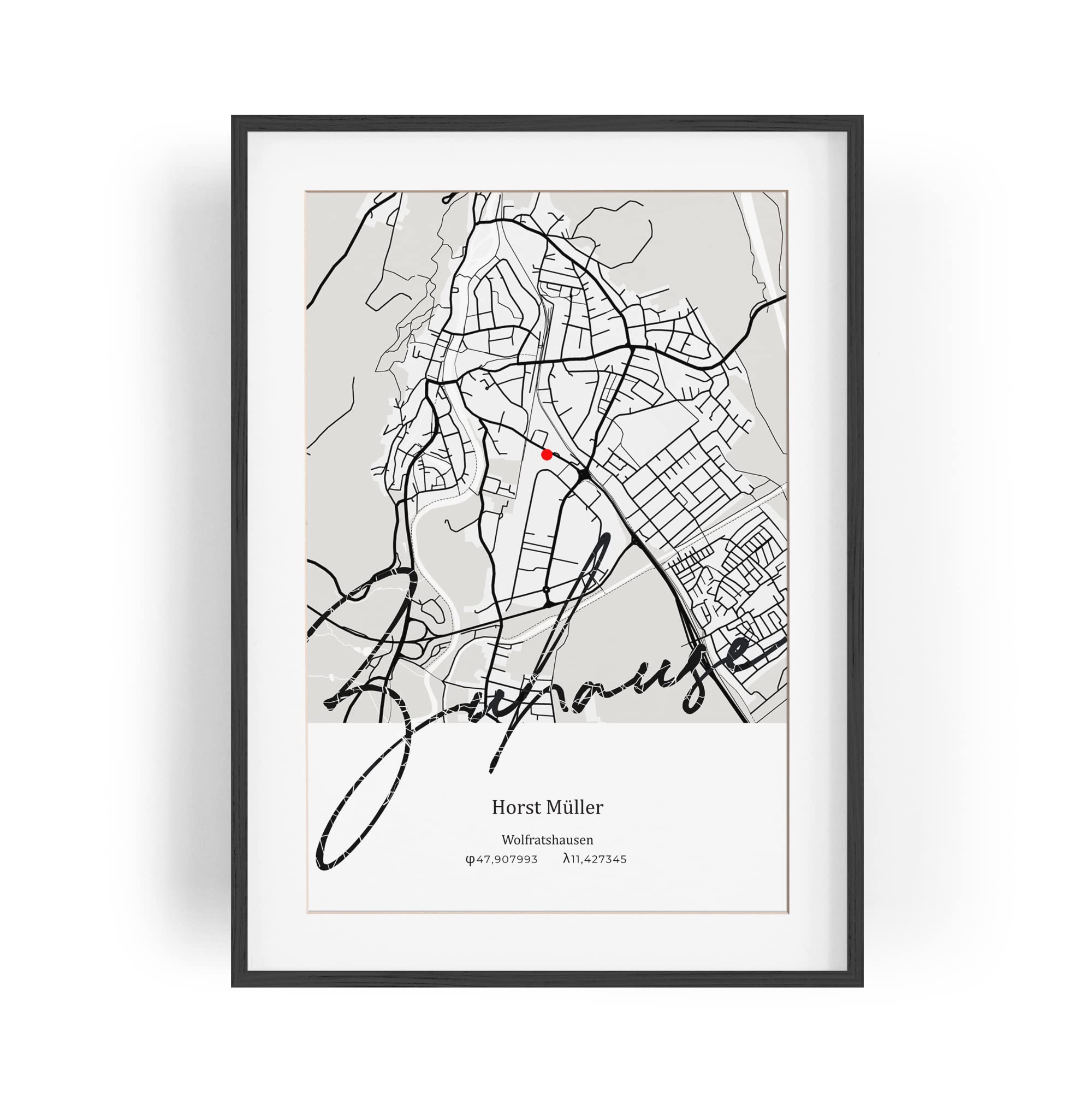 Paul Sinus Bilderrahmen personalisiert mit deinen GPS Koordinaten und Namen. 30cm x 42cm Holz Wechselrahmen mit Glas und Passepartout. Geschenkidee. Individuelle Stadtkarte. (ohne Rahmen)