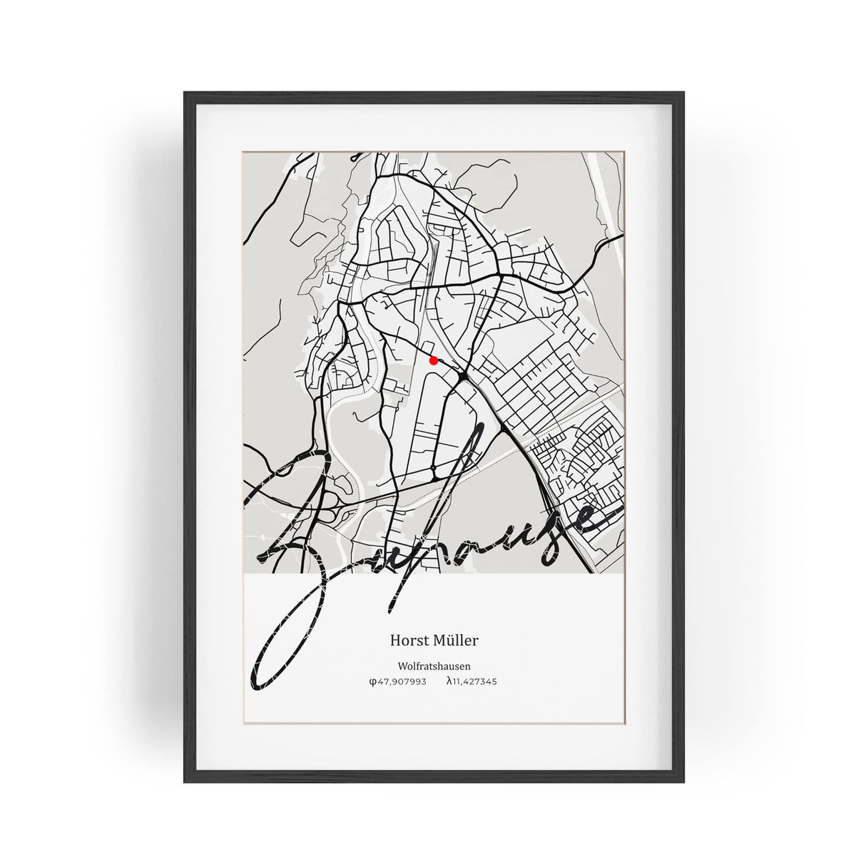 Paul Sinus Bilderrahmen personalisiert mit deinen GPS Koordinaten und Namen. 30cm x 42cm Holz Wechselrahmen mit Glas und Passepartout. Geschenkidee. Individuelle Stadtkarte. (ohne Rahmen)