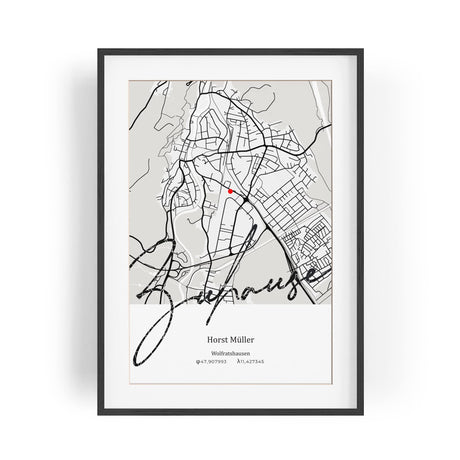 Paul Sinus Bilderrahmen personalisiert mit deinen GPS Koordinaten und Namen. 30cm x 42cm Holz Wechselrahmen mit Glas und Passepartout. Geschenkidee. Individuelle Stadtkarte. (ohne Rahmen)