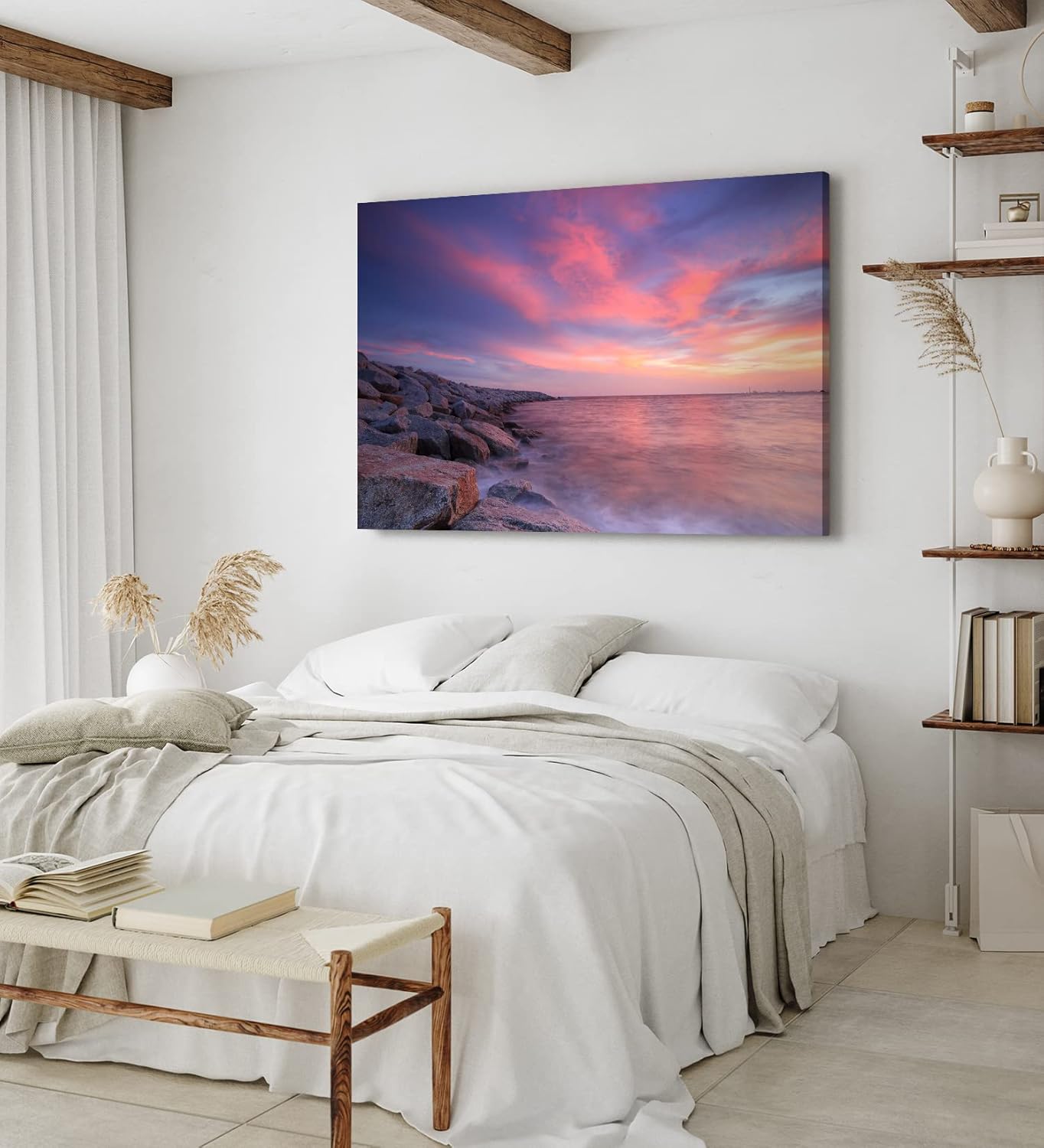 Paul Sinus Wandbild 120x80cm Küste Meer Horizont Rosa Himmel Abendröte Ozean