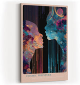 Paul Sinus Wandbild in 40x60cm Cosmic Whispers – zwei Silhouetten im Dialog aus farbenreichen, kosmischen Mustern, moderne Kunst mit Tiefe
