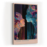 Paul Sinus Wandbild in 40x60cm Cosmic Whispers – zwei Silhouetten im Dialog aus farbenreichen, kosmischen Mustern, moderne Kunst mit Tiefe