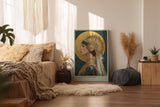 Paul Sinus Wandbild in 40x60cm Golden Empress majestätisches Porträt einer Frau in goldverzierter Kopfbedeckung vor strahlender Sonne