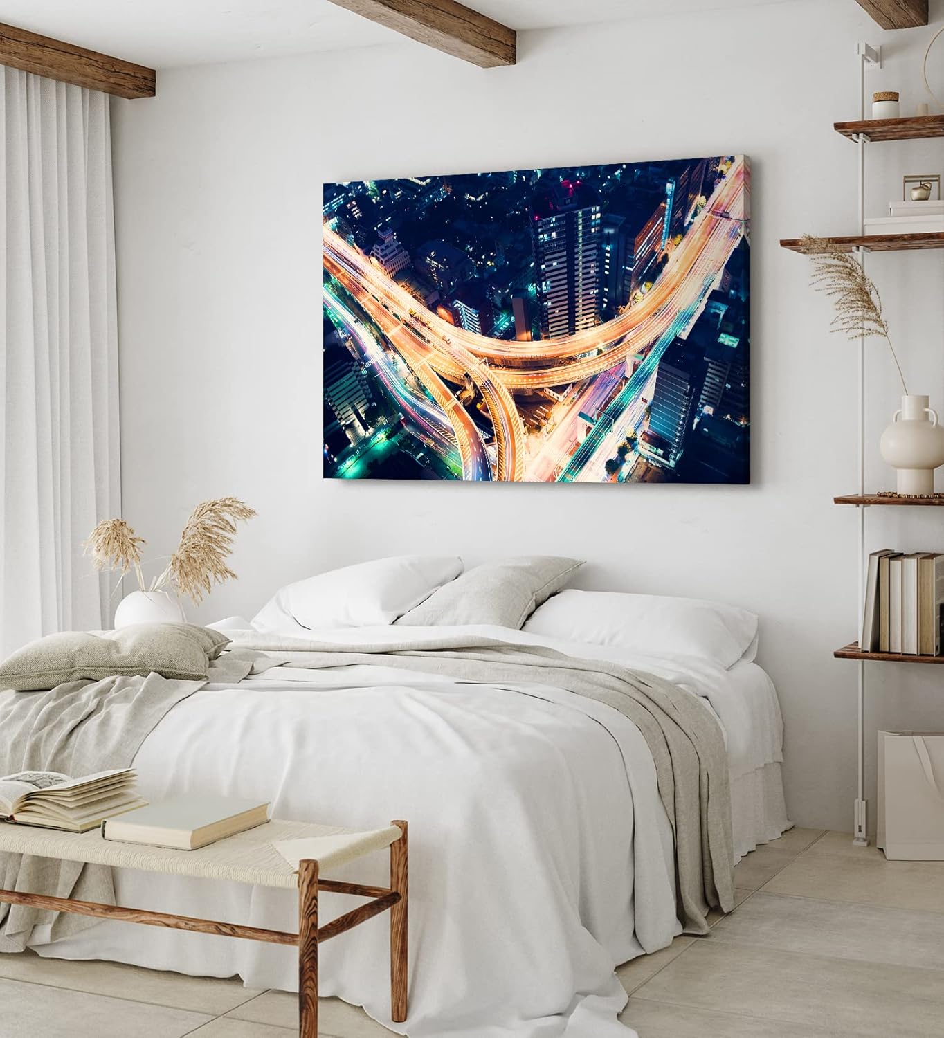 Paul Sinus Wandbild 120x80cm Großstadtlichter Stadt bei Nacht Langzeitbelichtung Fotokunst