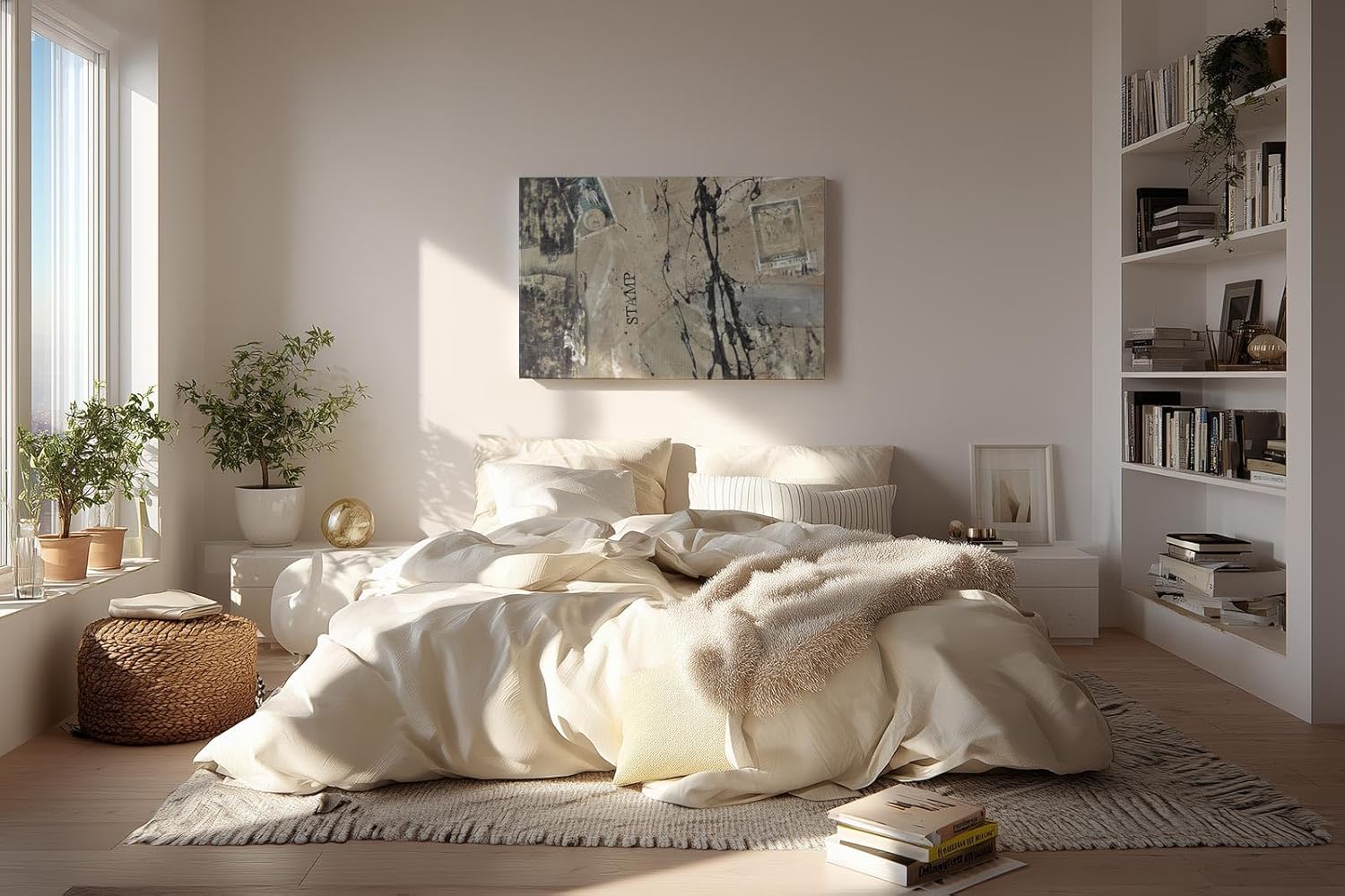 Sinus Art Wandbild 120x80cm Abstrakte Komposition aus Stempeln, Marken und Schriften auf neutralem Hintergrund