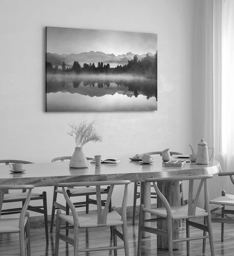 Paul Sinus Wandbild 120x80cm See Berge Landschaft Schwarz Weiß Bäume