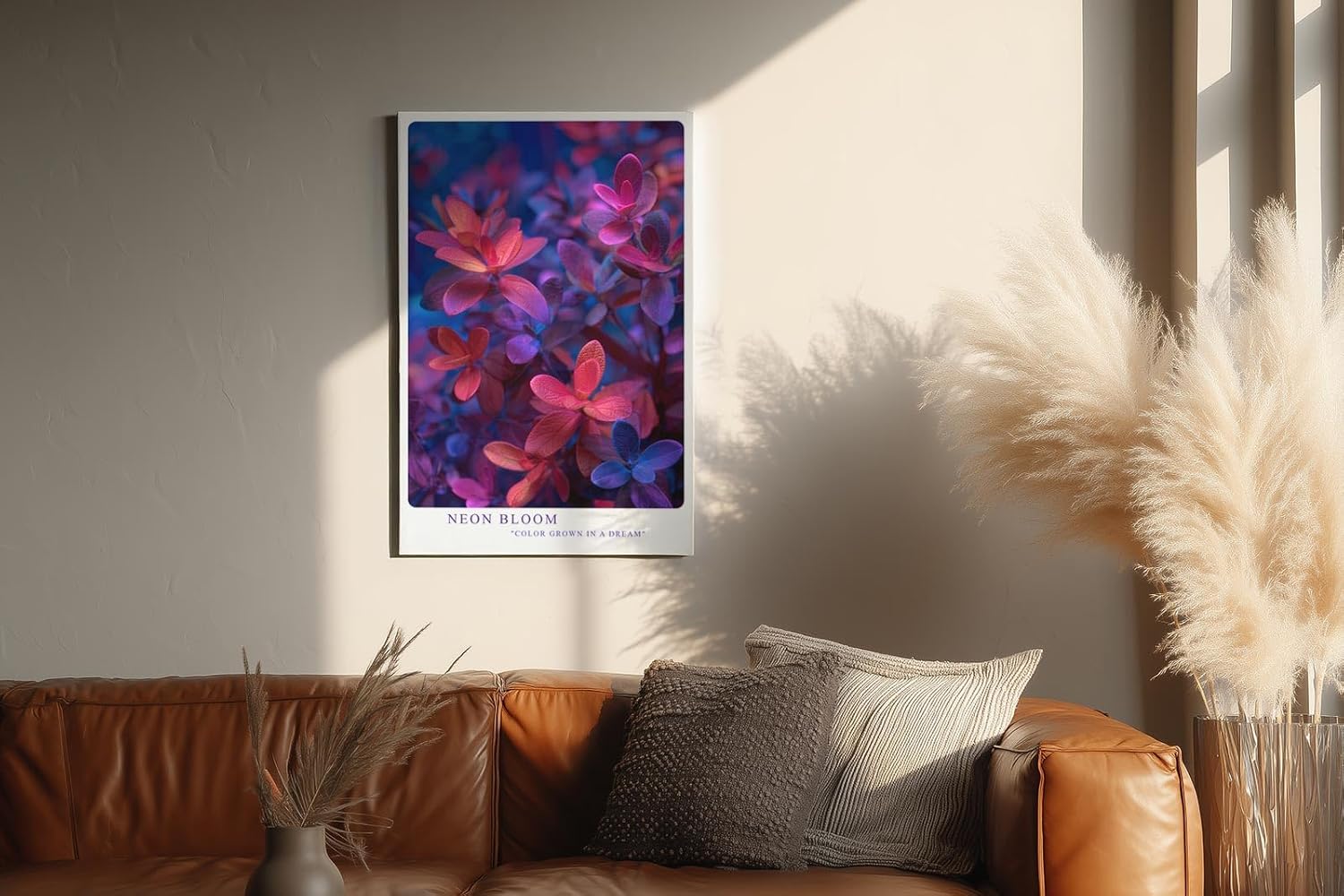 Paul Sinus Wandbild in 40x60cm Neon Bloom – leuchtende Pflanzenblätter in intensiven Neonfarben für moderne Raumgestaltung