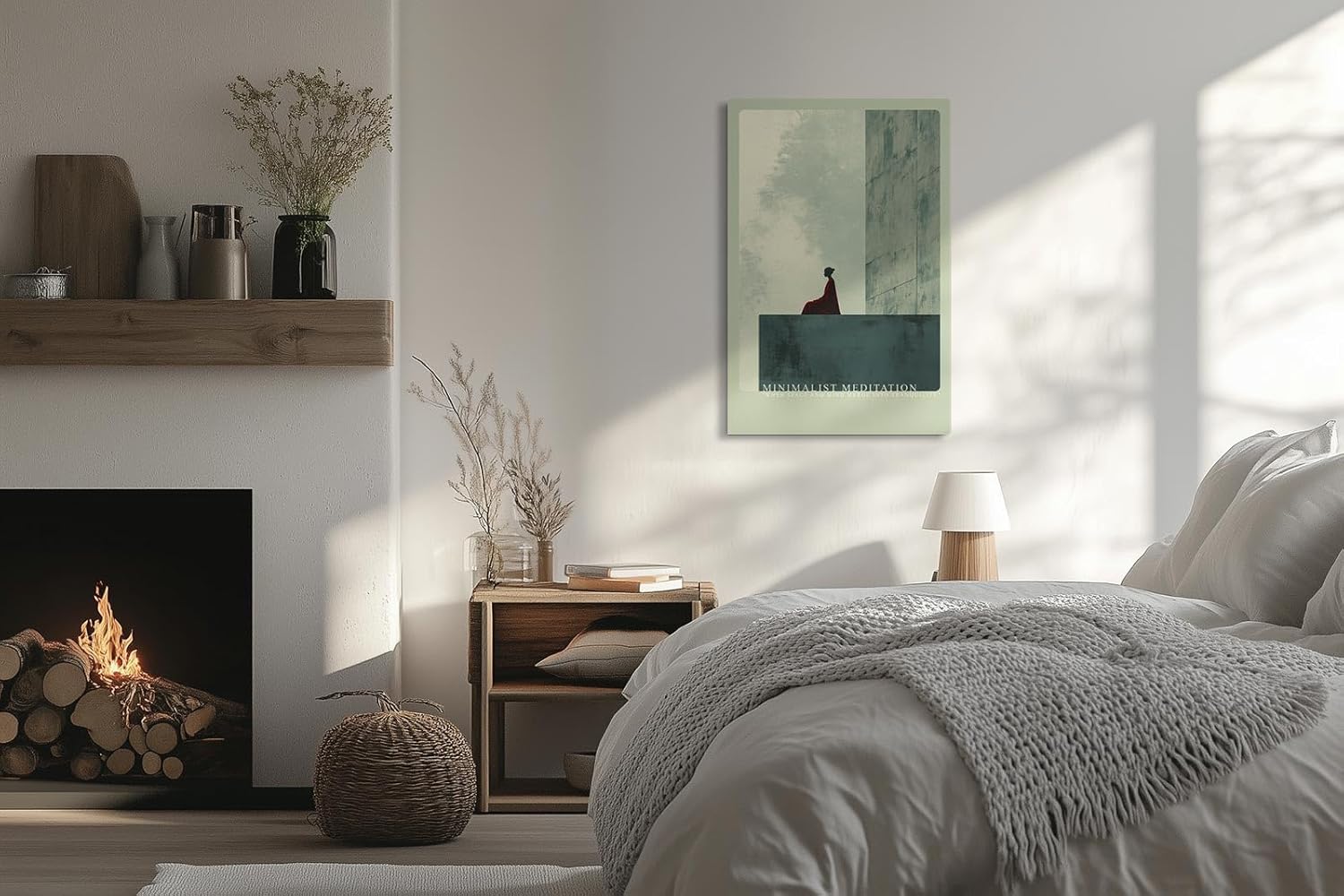 Paul Sinus Leinwandbild 80x120cm Minimalist Meditation Leinwandbild meditierende Figur vor kühler Architektur ruhige Symbiose von Raum und Geist