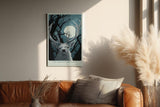 Paul Sinus Wandbild in 40x60cm The Moonlit Monarch – stolzer Hirsch unter dem Mondlicht, kunstvolle Waldillustration in tiefen Blautönen