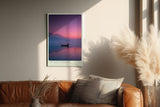 Paul Sinus Wandbild in 40x60cm Ruderboot auf stillem See bei Sonnenuntergang mit Bergen und Vogelschwarm im Hintergrund