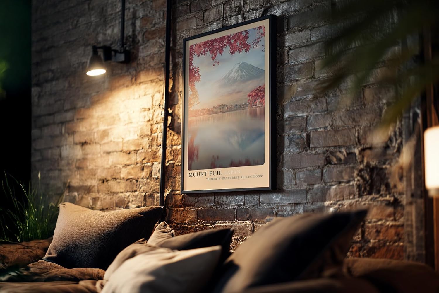 Paul Sinus Kunstdruck 40x60cm Mount Fuji Japan mit Kirschblütenrahmung und Spiegelung im See