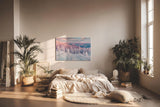 Sinus Art Wandbild 120x80cm Pastellfarbene Winterlandschaft mit verschneiten Bäumen und stiller Weite