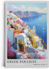 Paul Sinus Leinwandbild 80x120cm Greek Paradise – Santorini, Griechenland, Meer, Insel, Kykladen, Architektur, Blau, Weiß, Romantik, Urlaub, Sommer
