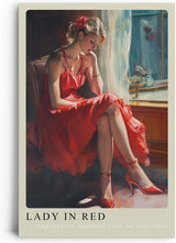 Paul Sinus Leinwandbild 60x90cm Lady in Red – Frau, Rot, Eleganz, Leidenschaft, Nostalgie, Sinnlichkeit, Vintage, Romantik, Kunst, Schönheit, Emotion
