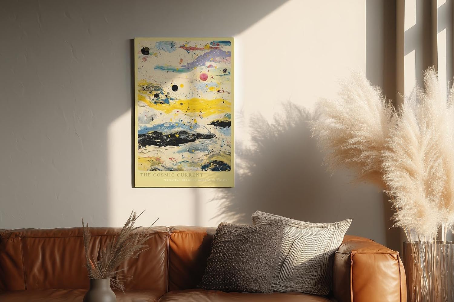 Paul Sinus Wandbild in 40x60cm The Cosmic Current – Farbintensive abstrakte Kunst mit fließenden Farbschichten in Gelb, Blau und Schwarz