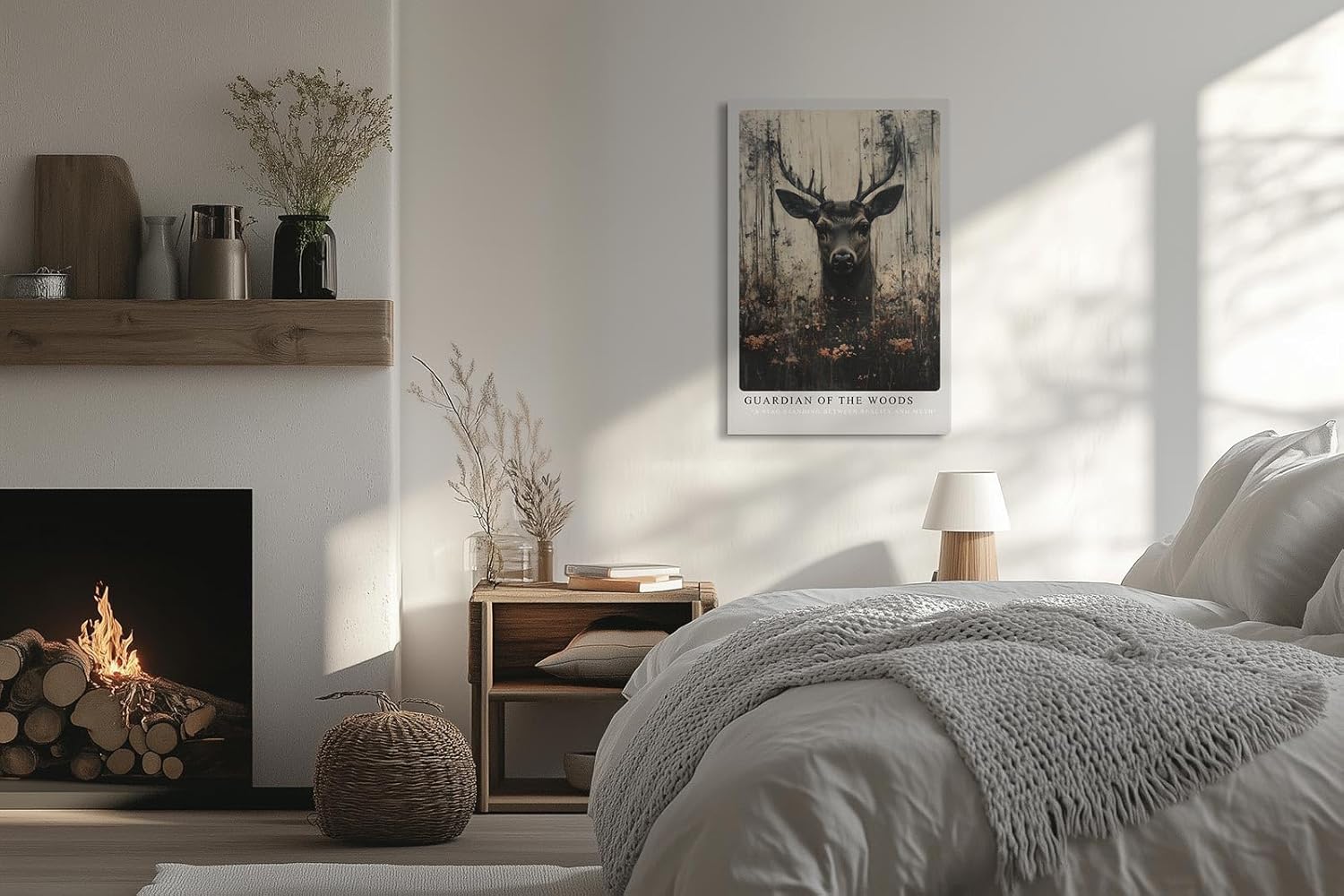 Paul Sinus Leinwandbild 60x90cm mystisches Hirschporträt mit dunkler Waldfantasie, ausdrucksstarke Wandkunst in erdigen Tönen