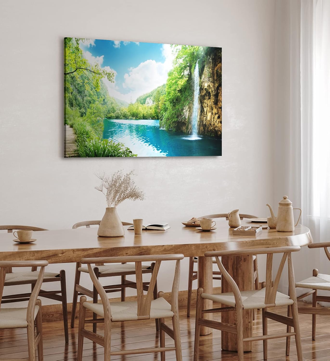 Paul Sinus Wandbild 120x80cm See Wasserfall Natur Berge Wald Sommer