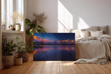 Sinus Art Wandbild 120x80cm Spektakuläre Alpenkulisse mit reflektierendem Wasser und leuchtenden Bergspitzen