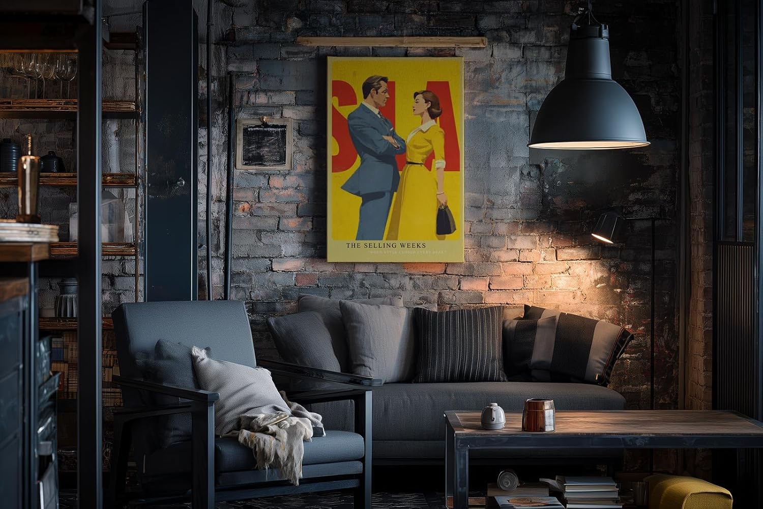 Paul Sinus Wandbild in 40x60cm The Selling Weeks – Vintage Business Couple im Retro-Stil, stilvolle Illustration in leuchtenden Farben