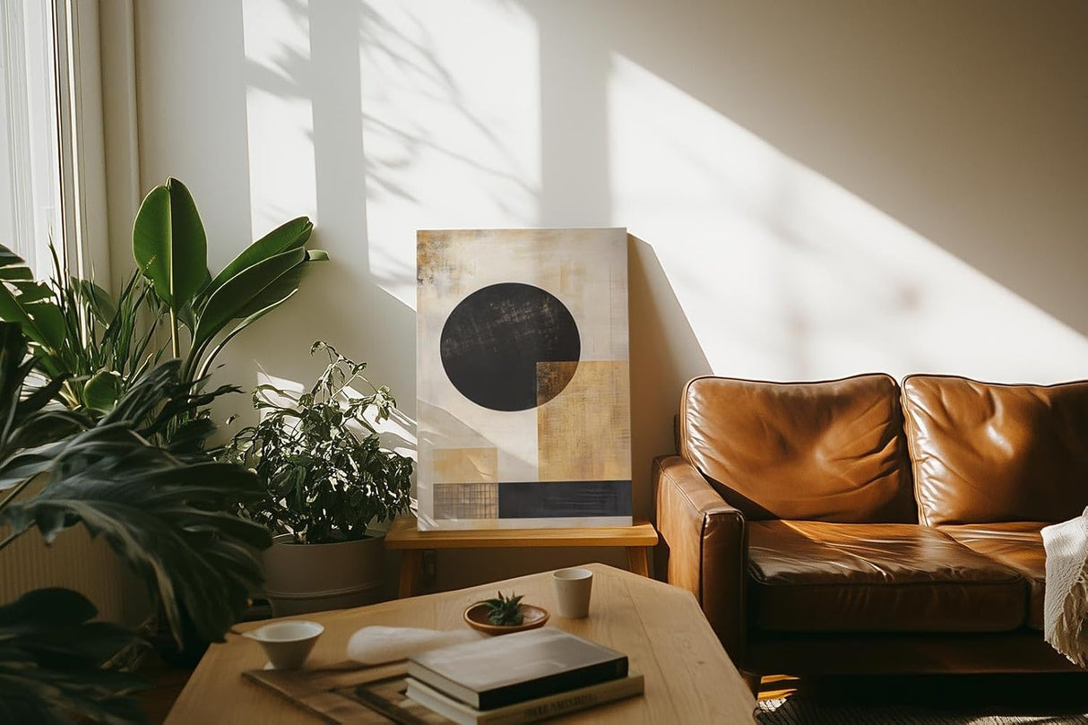 Paul Sinus 60x90cm Wandbild, Visionäres Design in Fokusgeometrie – Abstrakte Harmonie in Gold und Schwarz erleben
