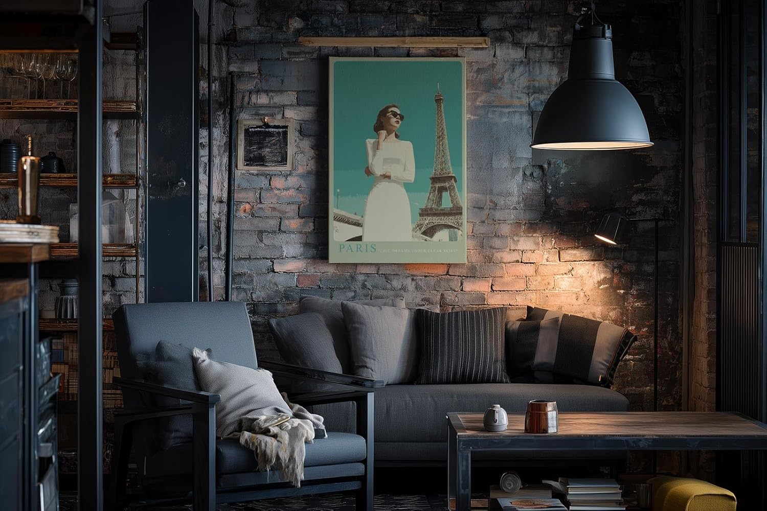 Paul Sinus Wandbild in 40x60cm Paris – elegante Frau in Weiß vor dem Eiffelturm im Retro-Stil