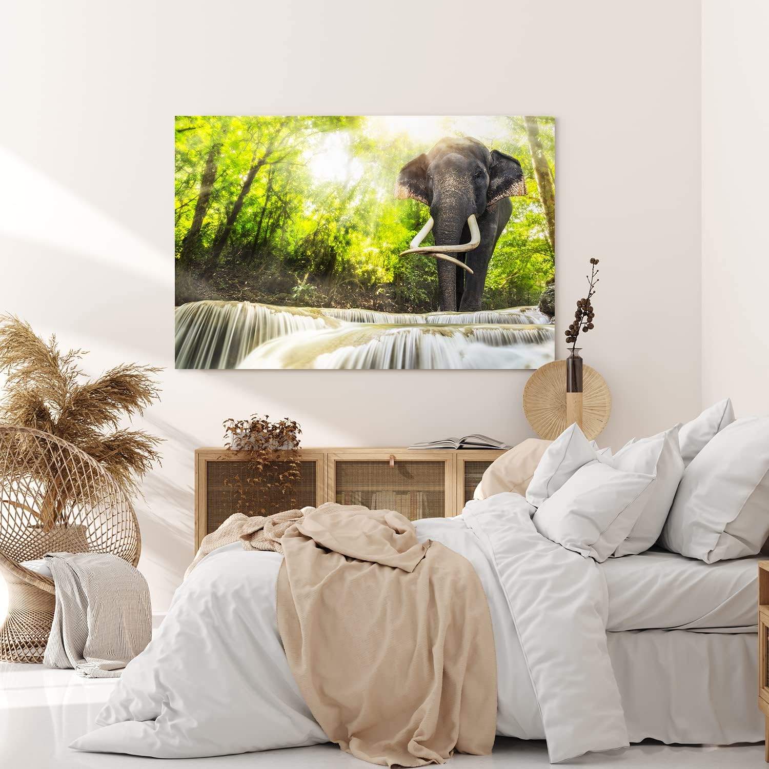 Paul Sinus Wandbild 120x80cm Asiatischer Elefant Thailand Dschungel Stoßzähne Grün