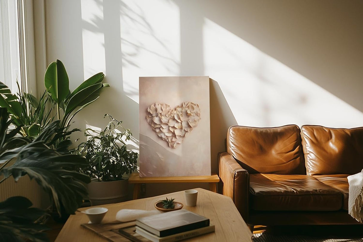 Paul Sinus 60x90cm Wandbild Herz aus Rosenblättern – Romantische Wandpoesie mit natürlicher Blume