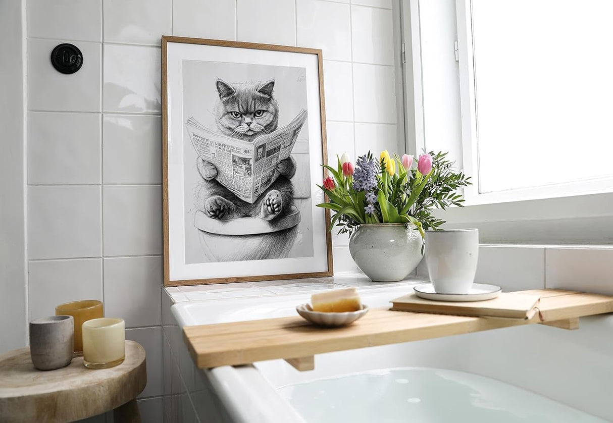 Paul Sinus Poster/Leinwandbild/Rahmenoption Lustiges Katzenbild – Witzige Klo-Deko für dein Badezimmer – Perfekt für Gäste-WCs